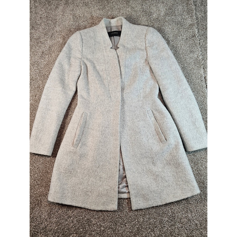 Zara Basic Collection Grey Marl Stand Collar Open Front Tailored Coat Small
